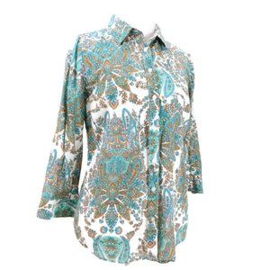 JCP Womens Small Top Shirt White Green Floral